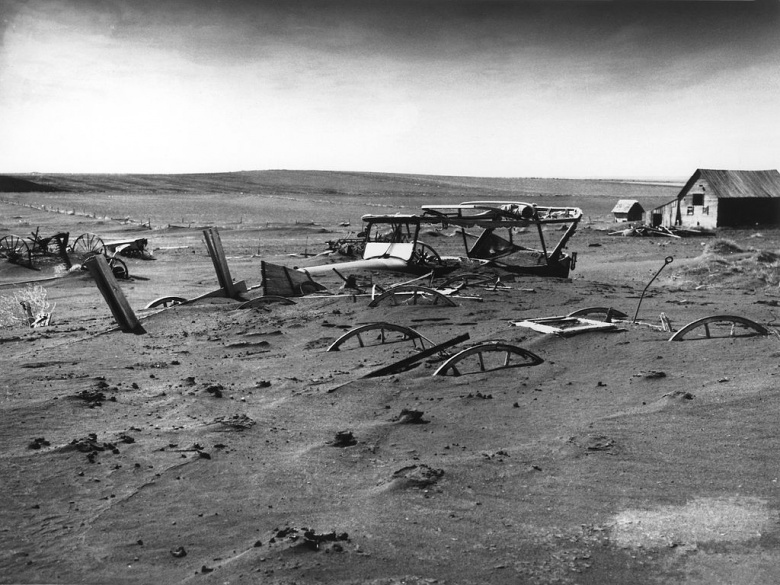 Image: Buried equipment in Dust Bowl South Dakota, 1936. USDA photo by "Sloan."