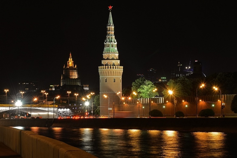 Image: Moscow at night. Public domain image via Pixabay/Evgeny.
