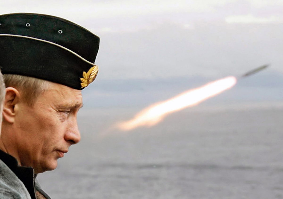 Russian President Putin watches the launch of a missile during naval exercises in Russia's Arctic North on board the nuclear missile cruiser Pyotr Veliky.