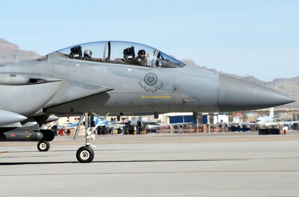 A Royal Saudi air force pilot taxis his F-15S to the runway. (U.S. Air Force photo by Chief Master Sgt. Gary Emery)
