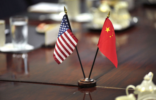 U.S. and Chinese flags during a meeting at the Pentagon, 2012. Wikimedia Commons/Department of Defense