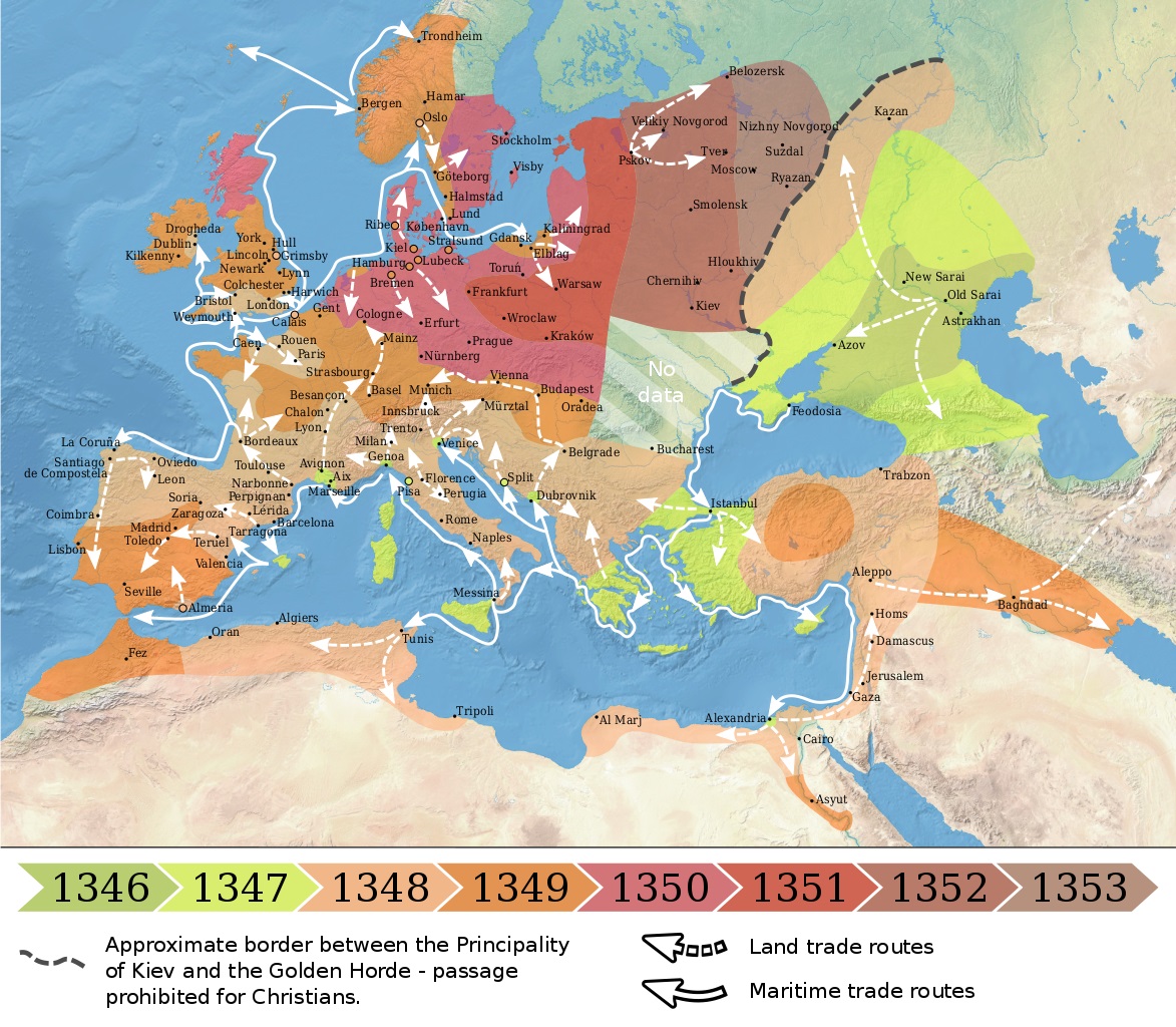 25 Million Dead How The Black Death Nearly Destroyed Europe The   1173px 1346 1353 Spread Of The Black Death In Europe Map 