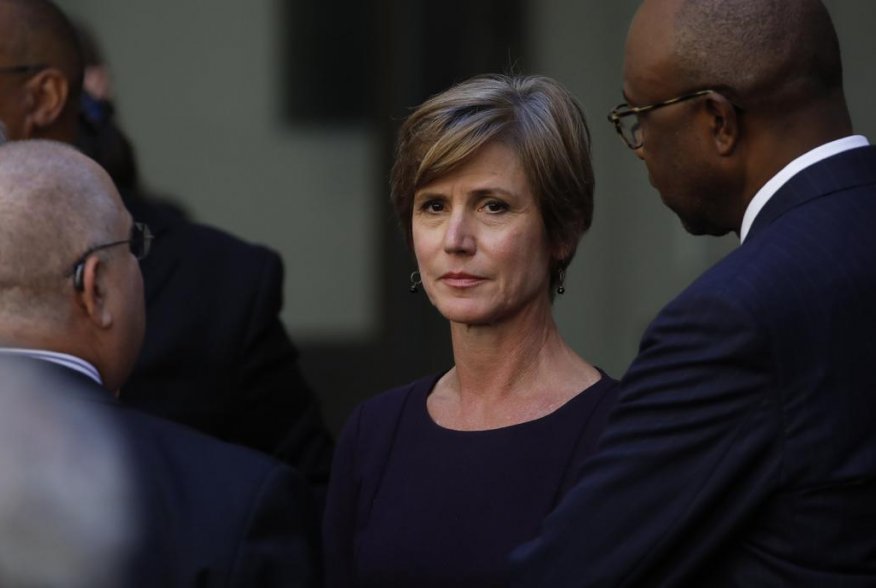 Former Deputy U.S. Attorney General Sally Yates arrives for an installation ceremony for FBI Director Christopher Wray at FBI headquarters in Washington, U.S., September 28, 2017. REUTERS/Carlos Barria