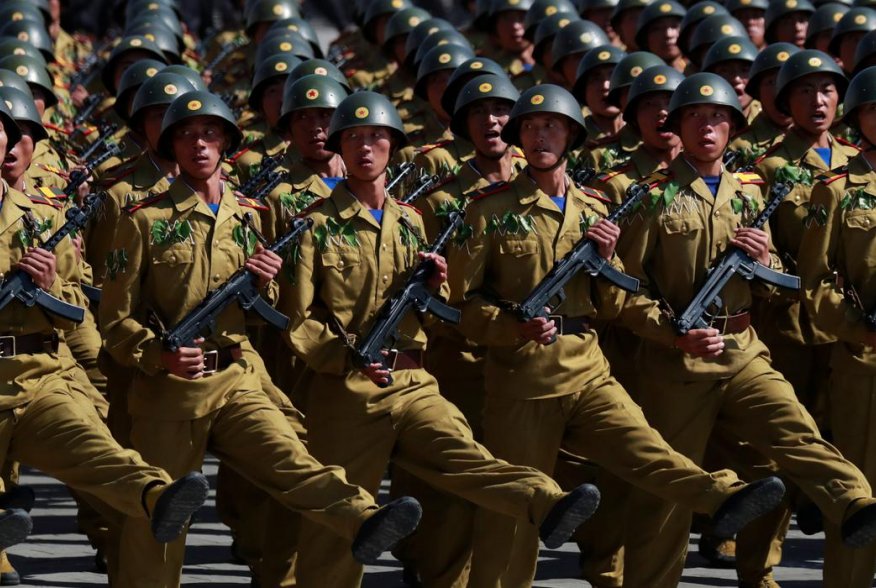 Soldiers march during a military parade marking the 70th anniversary of North Korea's foundation in Pyongyang, North Korea, September 9, 2018. REUTERS/Danish Siddiqui