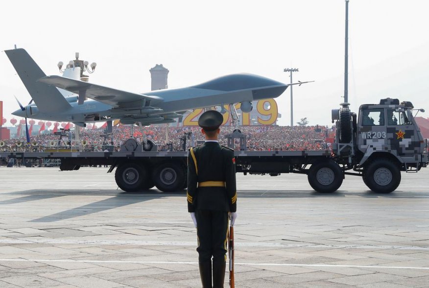 A military vehicle carrying an unmanned aerial vehicle (UVA) travels past Tiananmen Square during the military parade marking the 70th founding anniversary of People's Republic of China, on its National Day in Beijing, China October 1, 2019. REUTERS/Thoma