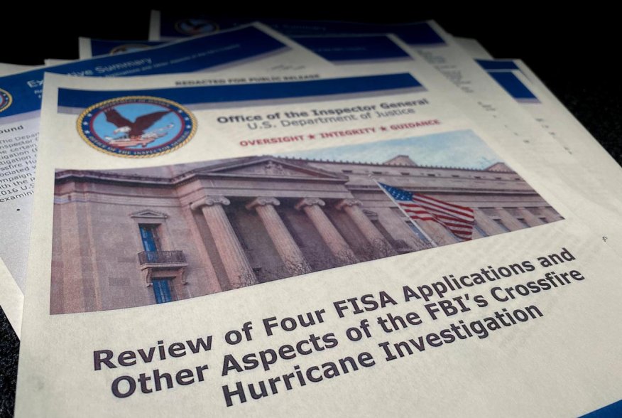 The U.S. Justice Department's Inspector General Michael Horowitz's report entitled "Review of Four FISA Applications and Other Aspects of the FBI's Crossfire Hurricane Investigation" about the origins of the FBI's investigation into contacts between Donal