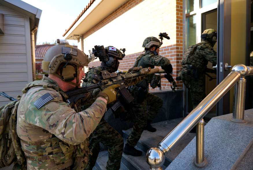 Members of South Korea and U.S. Special forces take part in a joint military exercise conducted by South Korean and U.S. special forces troops at Gunsan Air Force base in Gunsan, South Korea, November 11, 2019. Capt. David J. Murphy/U.S. Air Force/DVIDS