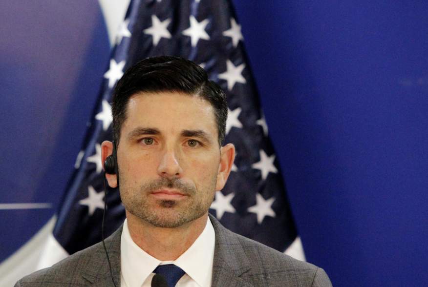 U.S. Department of Homeland Security (DHS) acting Secretary Chad Wolf looks on during a joint message with Honduras' President Juan Orlando Hernandez (not pictured), at the Presidential House in Tegucigalpa, Honduras January 9, 2020. REUTERS/Jorge Cabrera