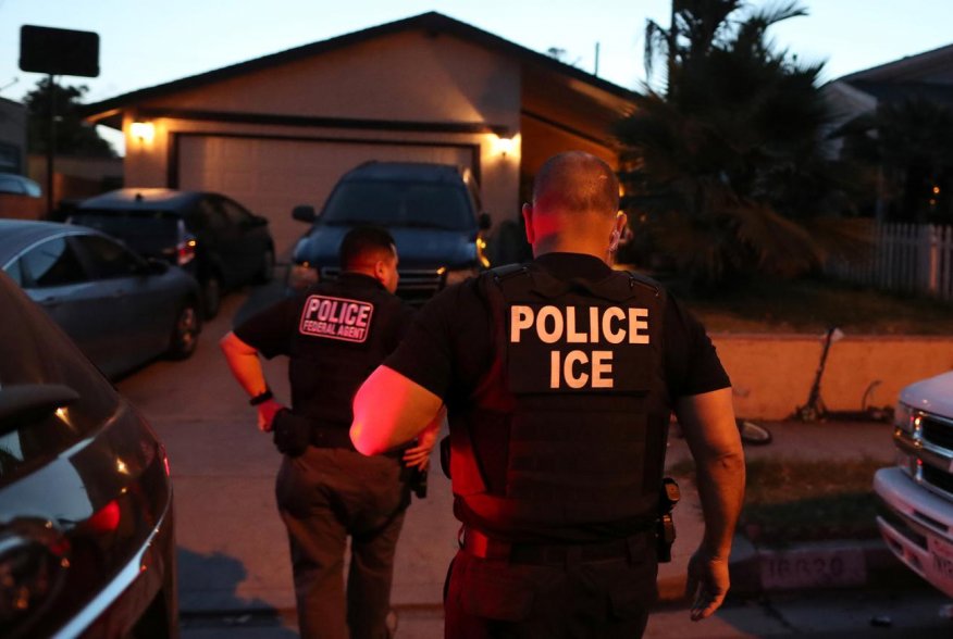 ICE Field Office Director, Enforcement and Removal Operations, David Marin and U.S. Immigration and Customs Enforcement's (ICE) Fugitive Operations team arrive to arrest a Mexican national at a home in Paramount, California, U.S., March 1, 2020. REUTERS/L