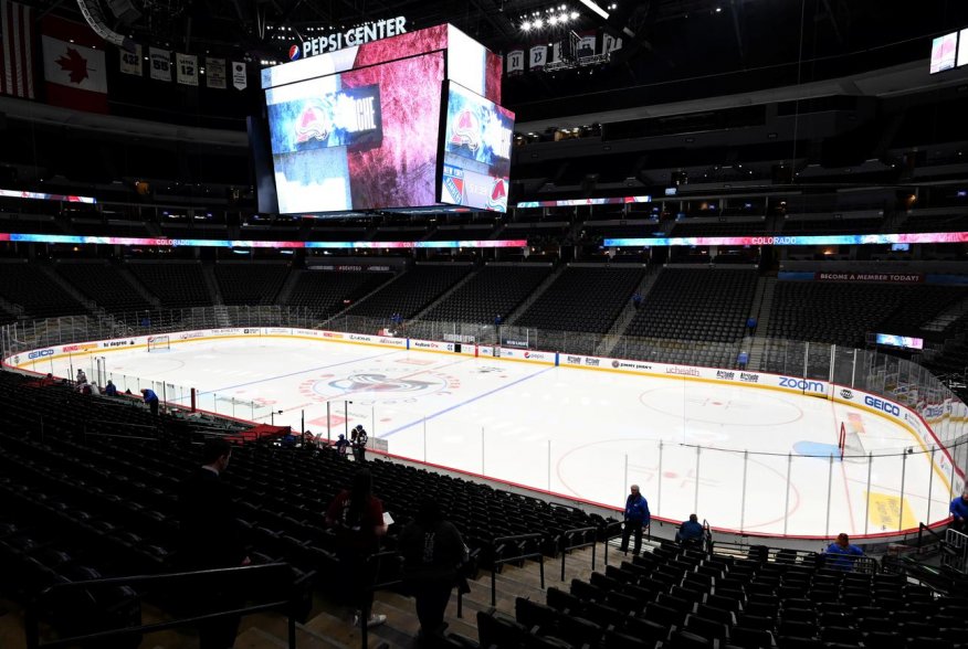 FILE PHOTO: Mar 11, 2020; Denver, Colorado, USA; General view inside the Pepsi Center before the game between the New York Rangers against the Colorado Avalanche. Mandatory Credit: Ron Chenoy-USA TODAY/File Photo
