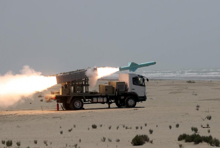 An Iranian locally made cruise missile is fired during war games in the northern Indian Ocean and near the entrance to the Gulf, Iran, June 17, 2020. Picture taken June 17, 2020. WANA (West Asia News Agency) via REUTERS