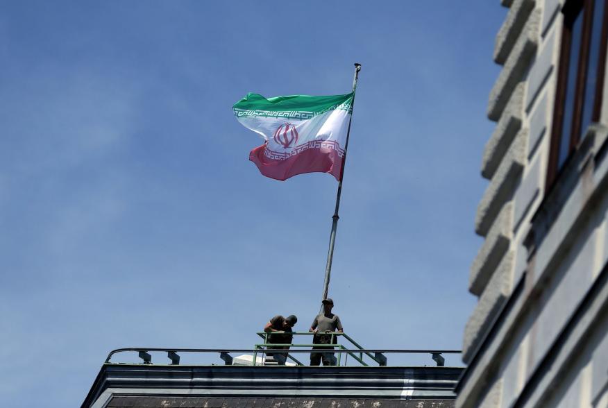 The national flag of Iran is seen on top of the Austrian Chancellery during the visit of President Hassan Rouhani in Vienna, Austria July 4, 2018. REUTERS/Lisi Niesner
