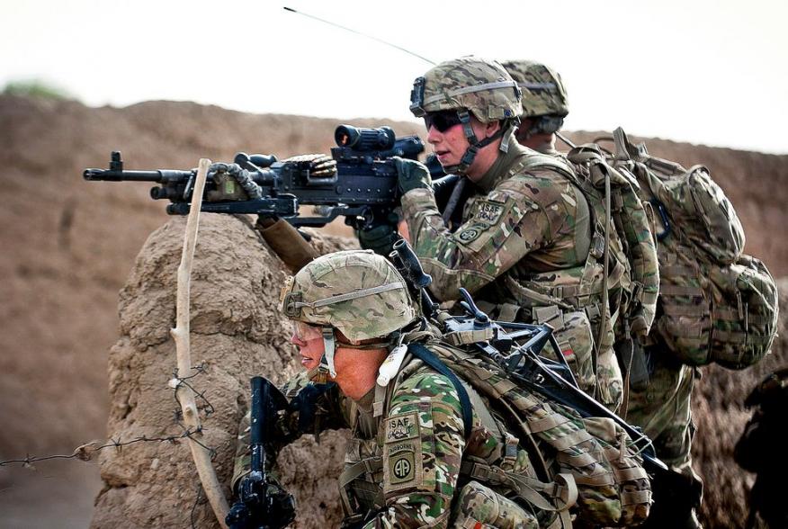 A machine gun crew with the 82nd Airborne Division’s 2nd Battalion, 504th Parachute Infantry Regiment, sets up an overwatch position during a foot patrol May 8, 2012, Ghazni Province, Afghanistan. U.S. Army photo by Sgt. Michael J. MacLeod