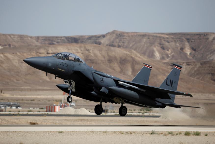 A U.S. F-15 fighter jet takes off during an exercise dubbed " Juniper Falcon", held between crews from the U.S. and Israeli air forces, at Ovda Military Airbase, in southern Israel May 16, 2017. Picture taken May 16, 2017. REUTERS/Amir Cohen