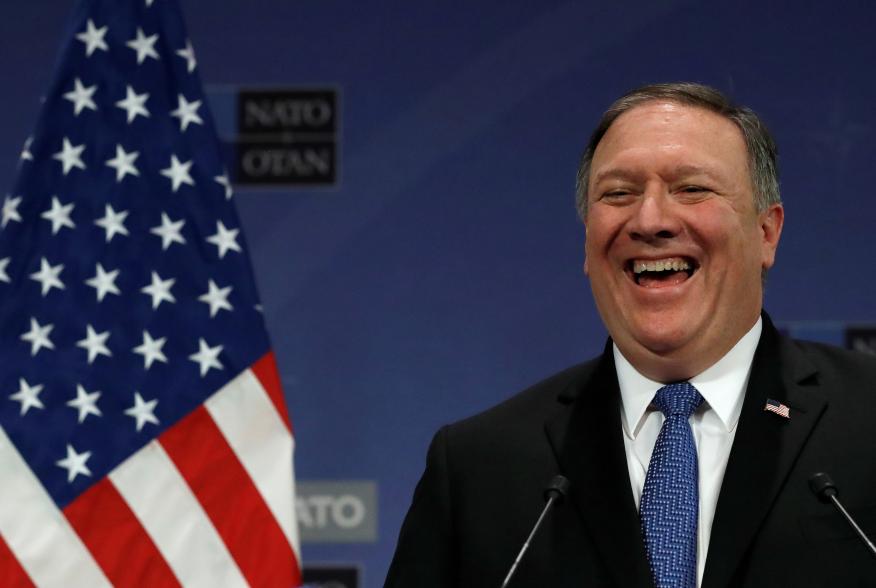 U.S. Secretary of State Mike Pompeo smiles as he attends a news conference after a NATO foreign ministers meeting at the Alliance’s headquarters, in Brussels, Belgium April 27, 2018. REUTERS/Yves Herman