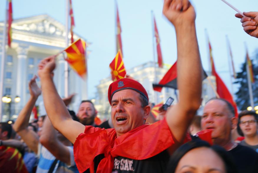 Supporters of opposition party VMRO-DPMNE take part in a protest over compromise solution in Macedonia's dispute with Greece over the country's name in Skopje, Macedonia, June 2, 2018. REUTERS/Ognen Teofilovski