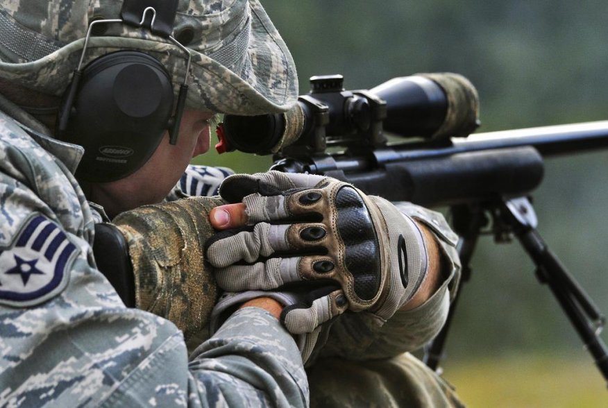 Air Force Staff Sgt. Ryan Link trains with the M24 Sniper Weapon System on Joint Base Elmendorf-Richardson, Alaska, July 11, 2014. U.S. Air Force photo by Justin Connaher