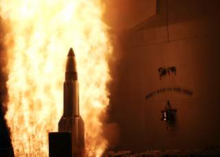 PACIFIC OCEAN (Feb 20, 2008) At a single modified tactical Standard Missile-3 (SM-3) launches from the U.S. Navy AEGIS cruiser USS Lake Erie (CG 70), successfully impacting a non-functioning National Reconnaissance Office satellite approximately 247 kilom