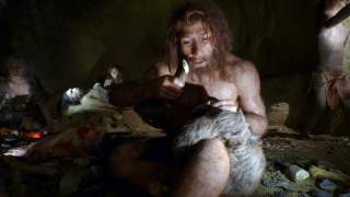 An exhibit shows the life of a neanderthal family in a cave in the new Neanderthal Museum in the northern town of Krapina February 25, 2010.