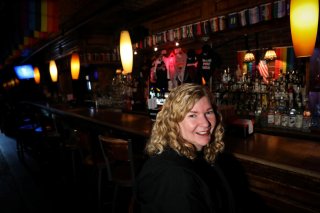 Stacy Lentz, co-owner of the Stonewall Inn and CEO of the Stonewall Gives back, speaks during an interview behind the bar at the Stonewall Inn in New York, U.S., May 30, 2019. Picture taken May 30, 2019. REUTERS/Brendan McDermid
