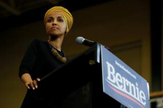 U.S. Representative Ilhan Omar (D-MN) introduces Democratic 2020 U.S. presidential candidate and U.S. Senator Bernie Sanders (I-VT) at a campaign event in Nashua, New Hampshire, U.S., December 13, 2019. REUTERS/Elizabeth Frantz