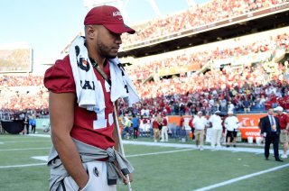 Jan 1, 2020; Orlando, Florida, USA; Alabama Crimson Tide quarterback Tua Tagovailoa (13) walks off the field after defeating the Michigan Wolverines in the Citrus Bowl at Camping World Stadium. Mandatory Credit: Jasen Vinlove-USA TODAY Sports