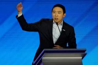 Entrepreneur Andrew Yang speaks during the eighth Democratic 2020 presidential debate at Saint Anselm College in Manchester, New Hampshire, U.S., February 7, 2020. REUTERS/Brian Snyder