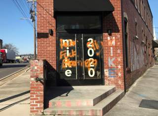 Democratic presidential candidate Michael Bloomberg's Knoxville campaign office is seen vandalized, in Tennessee, U.S. February 21, 2020. Hayes Hickman/Knoxville News Sentinel 