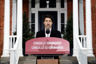 Canada's Prime Minister Justin Trudeau speaks during a news conference at Rideau Cottage as efforts continue to help slow the spread of coronavirus disease (COVID-19), in Ottawa, Ontario, Canada March 29, 2020. REUTERS/Blair Gable