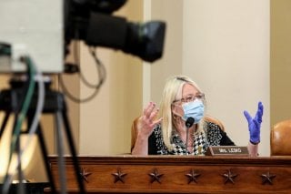 Rep. Debbie Lesko (R-AZ) speaks while using her hands during a House Rules Committee markup session on a House resolution authorizing remote voting by proxy in the House of Representatives during a pandemic emergency on Capitol Hill, in Washington, U.S., 