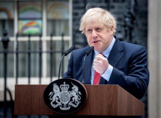 Britain's Prime Minister Boris Johnson speaks outside 10 Downing Street after recovering from the coronavirus disease (COVID-19), in London, Britain April 27, 2020. Pippa Fowles/10 Downing Street/Handout via REUTERS