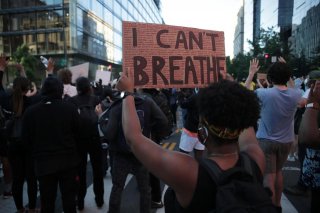 A protester holds up a 