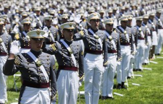 West Point graduating cadets take their oath as U.S. Army officers as they stand spaced apart for social distancing because of the coronavirus disease (COVID-19) pandemic during their 2020 United States Military Academy graduation ceremony attended by U.S