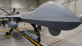 A U.S. Air Force MQ-9 Reaper drone sits in a hanger at Amari Air Base, Estonia, July 1, 2020. U.S. unmanned aircraft are deployed in Estonia to support NATO's intelligence gathering missions in the Baltics. REUTERS/Janis Laizans