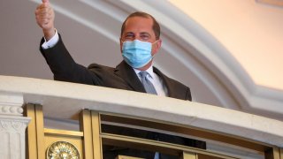 Image: U.S. Secretary of Health and Human Services Alex Azar gestures to the media in Taipei, Taiwan, August 11, 2020. REUTERS/Ann Wang.