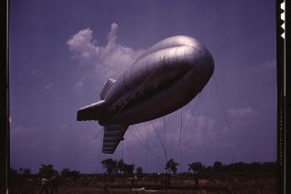 Barrage balloon, Parris Island, South Carolina. May 1942. U.S. Office of War Information/Alfred T. Palmer via Library of Congress.