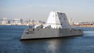 USS Zumwalt (DDG 1000) arrives at its new homeport in San Diego.