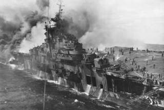https://en.wikipedia.org/wiki/USS_Franklin_(CV-13)#/media/File:USS_Franklin_(CV-13)_afire_and_listing_after_a_Japanese_air_attack_on_19_March_1945_(80-G-273882).jpg