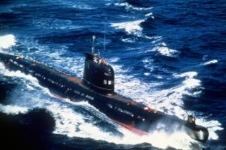 A Soviet-built Cuban Foxtrot Class patrol submarine underway. Date Shot: 1 Aug 1986