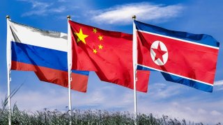 North Korea China Russia Flags