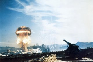 History's first atomic artillery shell fired from the Army's new 280-mm artillery gun. Frenchmen's Flat, Nevada. 25 May 1953. U.S. National Nuclear Security Administration.