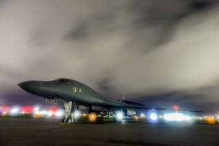 FILE PHOTO: A U.S. Air Force B-1B Lancer bomber sits on the runway at Anderson Air Force Base, Guam July 18, 2017. U.S. Air Force/Airman 1st Class Christopher Quail/Handout/File Photo via REUTERS. ATTENTION EDITORS - THIS IMAGE WAS PROVIDED BY A THIRD PAR