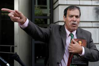 Comedian Randy Credico talks to the media outside U.S. District Court after testifying before the grand jury convened by Special Counsel Robert Mueller, in Washington, U.S., September 7, 2018. REUTERS/Yuri Gripas