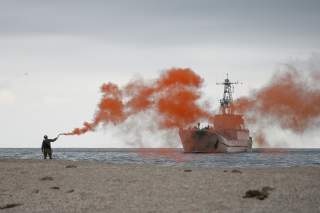 Ukrainian army landing craft Yurii Olefirenko is seen in a Black Sea during military drills in Kherson Region, Ukraine September 29, 2018. REUTERS/Valentyn Ogirenko