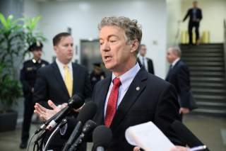 U.S. Senator Rand Paul (R-KY) speaks to reporters outside of attending a closed-door briefing, on the death of the journalist Jamal Khashoggi, by Central Intelligence Agency (CIA) Director Gina Haspel at the U.S. Capitol in Washington, U.S.