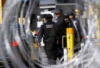 U.S. Customs and Border Protection agents participate in a test deployment during a large-scale operational readiness exercise at the San Ysidro port of entry with Mexico in San Diego, California, U.S, as seen from Tijuana, Mexico January 10, 2019.