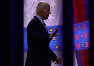 Democratic 2020 U.S. presidential candidate and former Vice President Joe Biden walks during a televised townhall on CNN dedicated to LGBTQ issues in Los Angeles, California, U.S. October 10, 2019. REUTERS/Mike Blake