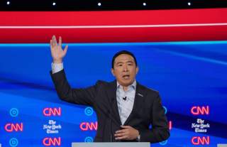 Democratic presidential candidate entrepreneur Andrew Yang speaks during the fourth U.S. Democratic presidential candidates 2020 election debate in Westerville, Ohio, U.S., October 15, 2019. REUTERS/Shannon Stapleton