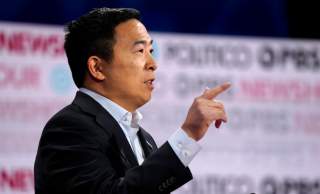 Democratic U.S. presidential candidate entrepreneur Andrew Yang speaks at the 2020 campaign debate at Loyola Marymount University in Los Angeles, California, U.S., December 19, 2019. REUTERS/Mike Blake