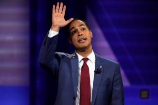 Democratic 2020 U.S. presidential candidate Julian Castro gestures during a televised townhall on CNN dedicated to LGBTQ issues in Los Angeles, California, U.S. October 10, 2019. REUTERS/Mike Blake